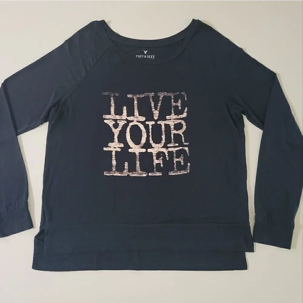 American Eagle Soft & Sexy Black Long Sleeve Top
